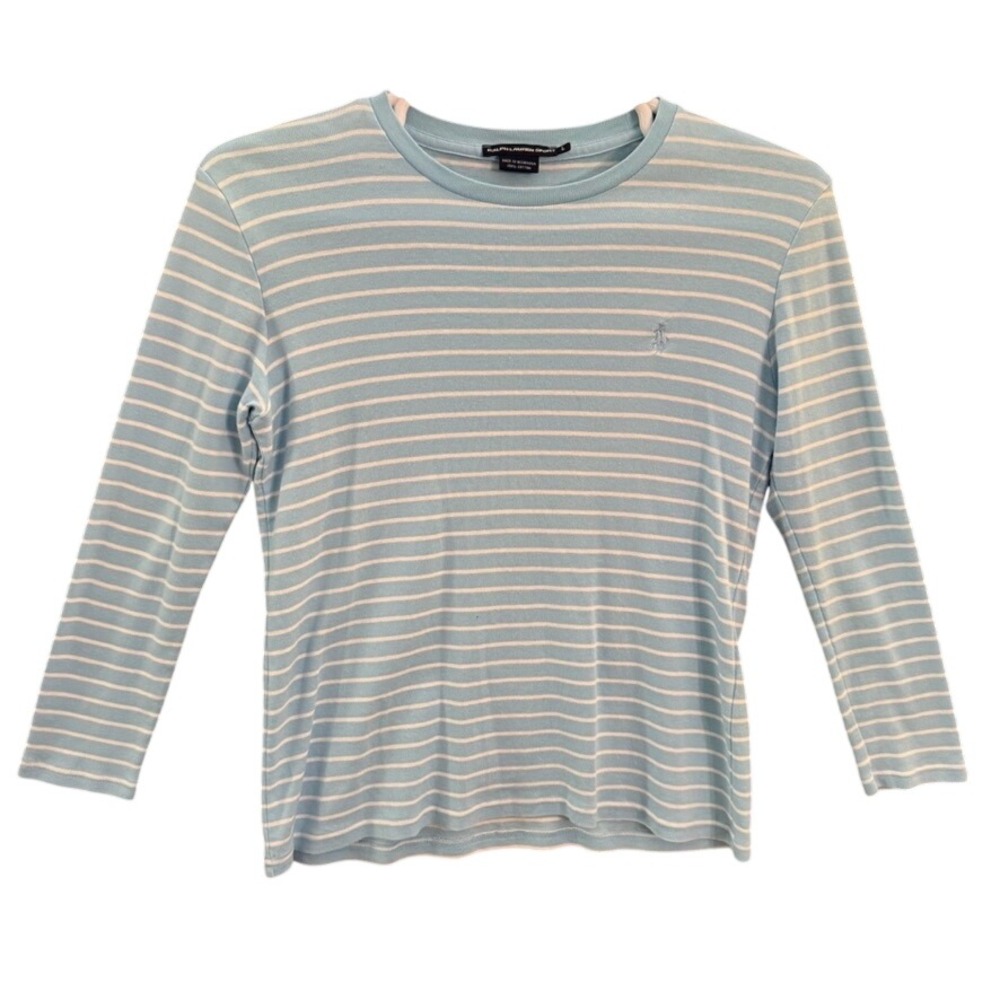 Ralph Lauren Sport Striped Long Sleeve Tee Blue White Cotton Pony Logo Large
